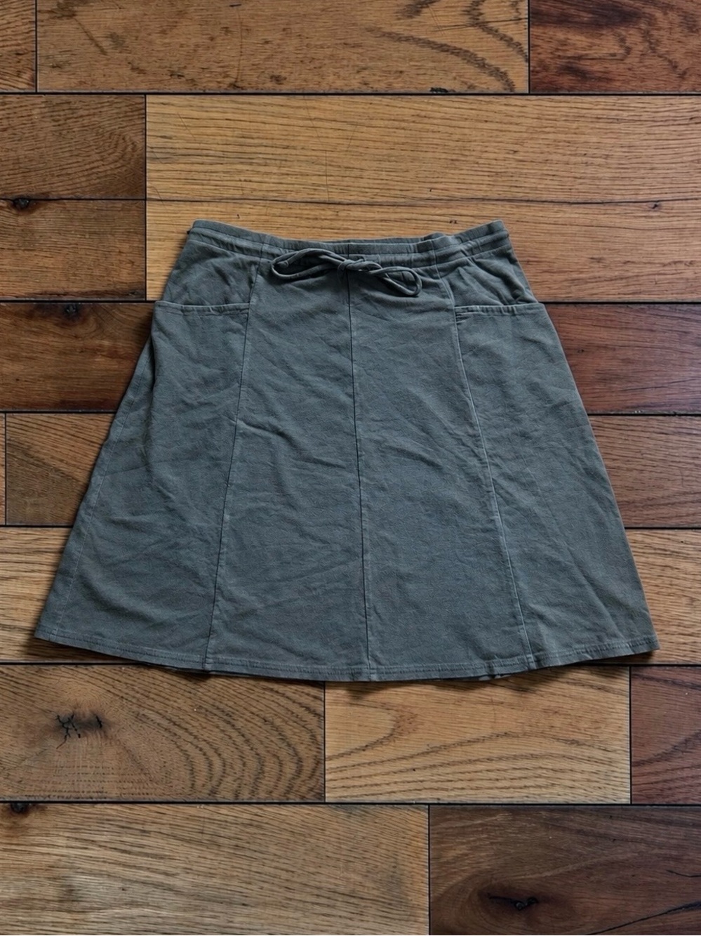 Women’s J.Jill Olive Green Drawstring Pull-On Knit A-Line Skirt Size Small